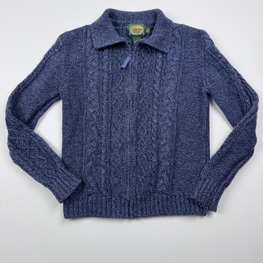 Cabelas Sweater Womens XS Blue Half Zip Cable Knit Cotton Pullover 913140